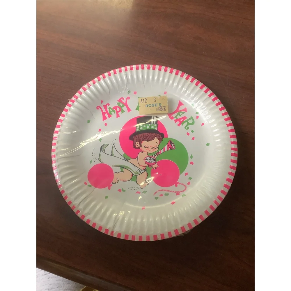 Vintage Reed Paper Plates Happy New Year NOS Retro Baby